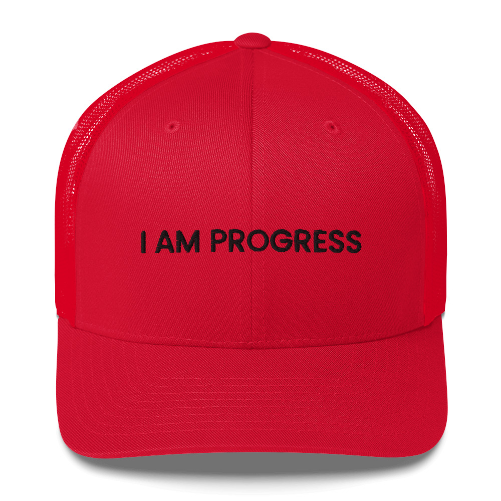 I Am Progress RED Hat with Black Lettering