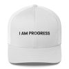 I Am Progress White Hat with Black Lettering