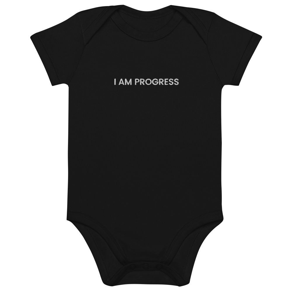 I Am Progress Organic Cotton Baby Bodysuit (Black)