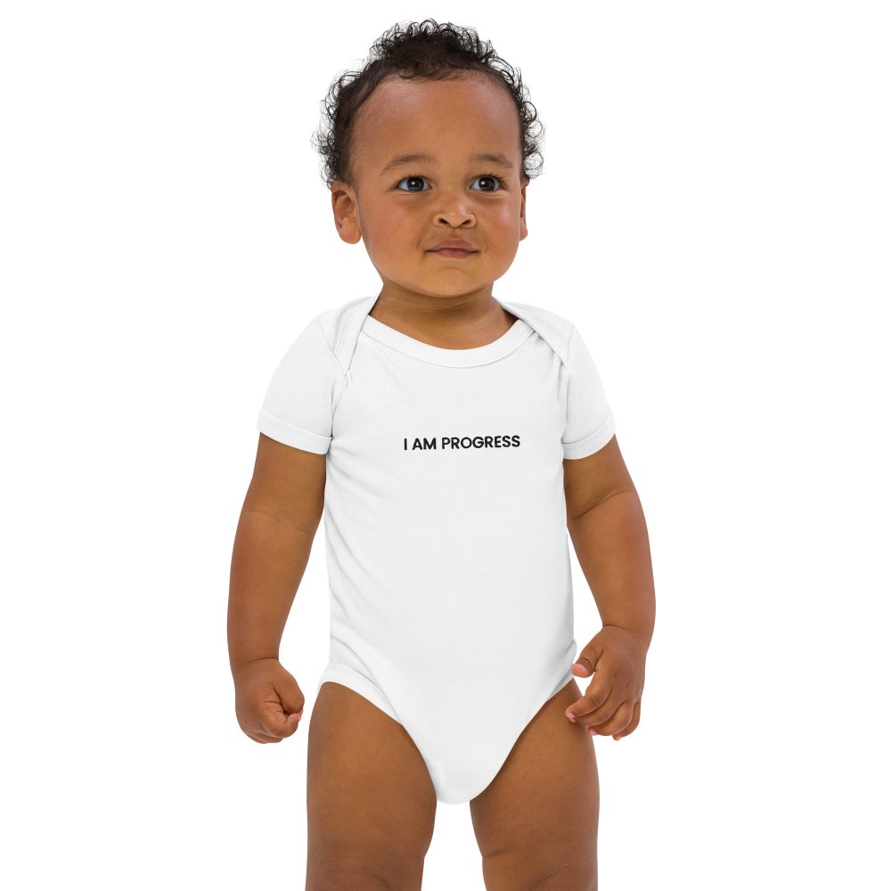 I Am Progress Organic Cotton Baby Bodysuit (White)