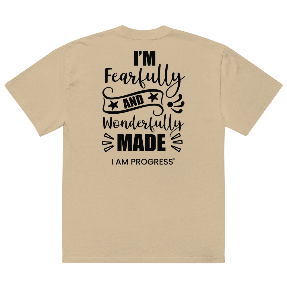 oversized-faded-t-shirt-faded-khaki-back-669a909f1ce06.png I Am Progress® Oversized | Fearfully Made | T-Shirt