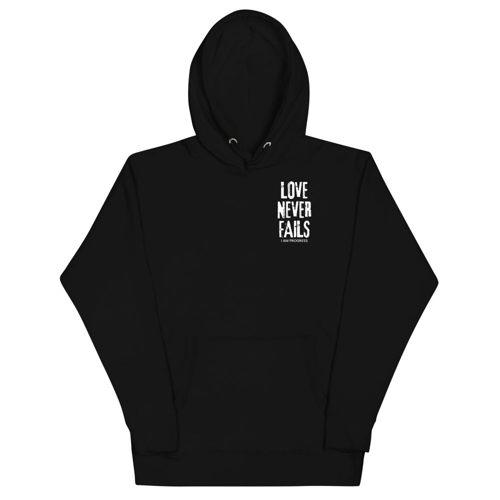 unisex-premium-hoodie-black-front-668d35bb4e0b6.jpg I Am Progress® 01 Love Never Fails Hoodie | Black