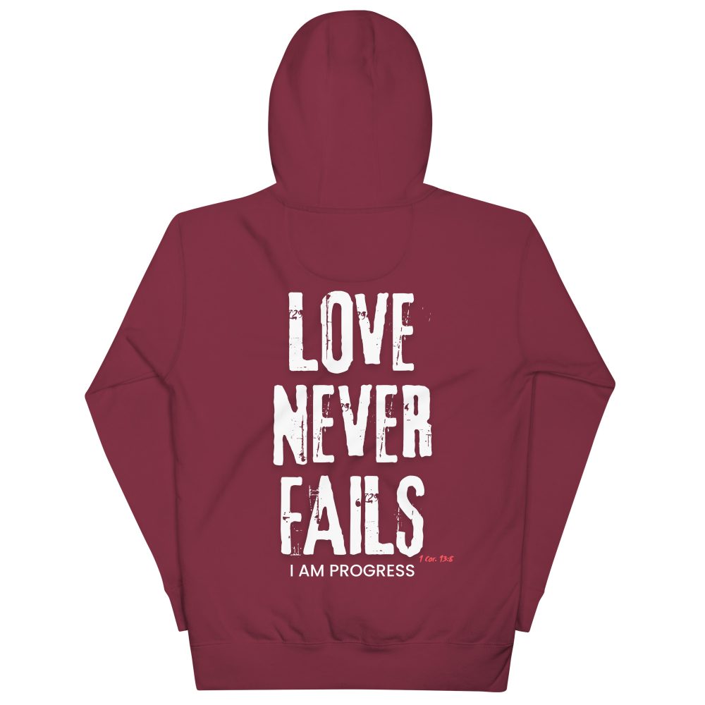unisex-premium-hoodie-maroon-back-668d365ca895e.jpg I Am Progress® 01 Love Never Fails Hoodie | Burgundy