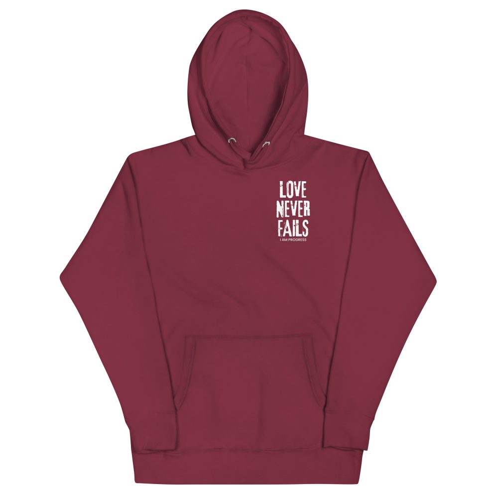 unisex-premium-hoodie-maroon-front-668d365ca519b.jpg I Am Progress® 01 Love Never Fails Hoodie | Burgundy